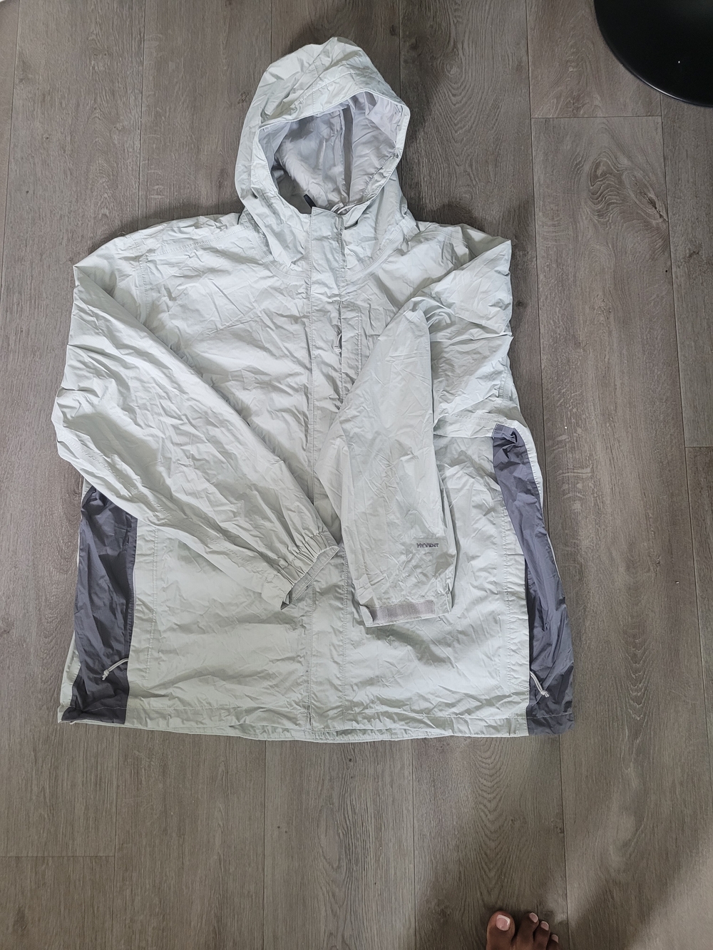The North Face Light Gray Hooded Rain Jacket with Dark Gray Panels
